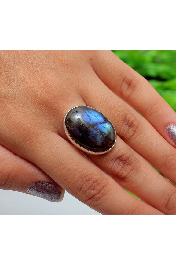 Blue Fire Labradorite Ring August Birthstone 925 Sterling Silver Ring Handmade Ring Oval Labradorite