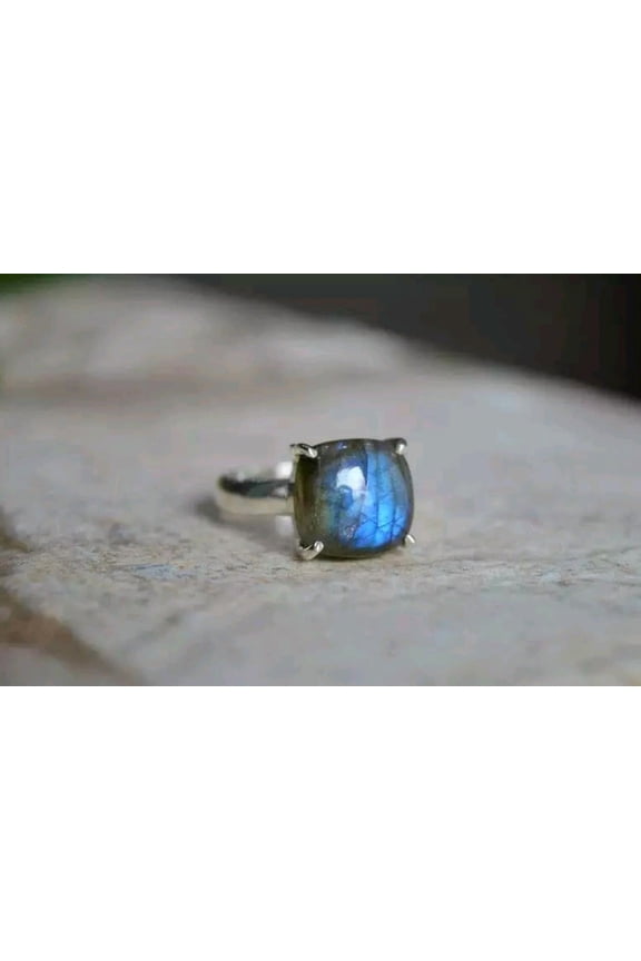 Blue Fire Labradorite Ring, Prong Setting Ring, Gemstone Jewelry, Cushion Cut Gemstone Ring, Minimalist Ring, Tiny Ring, Fashions For Women*