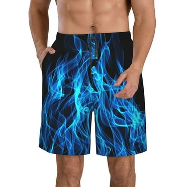 Blue Fire Mens Shorts Swim Trunks Casual Elastic Waist Drawstring Beach Pants Small with Pockets