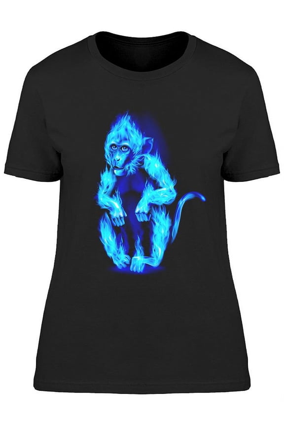 Blue Fire Monkey Design T-Shirt Women -Image by Shutterstock, Female Large