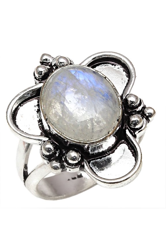 Blue Fire Moonstone Gemstone Handmade Mother's Day Jewelry Rings "8"
