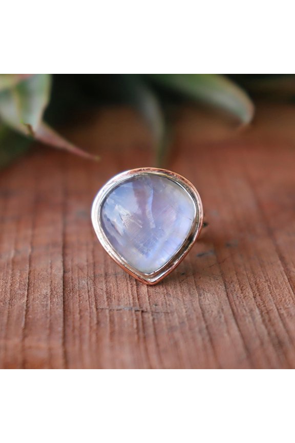 Blue Fire Moonstone Ring, 925 Sterling Silver Ring, Natural Moonstone Ring, Healing Crystal Stone, Charm Ring, Moonstone Ring, Gift For Her,