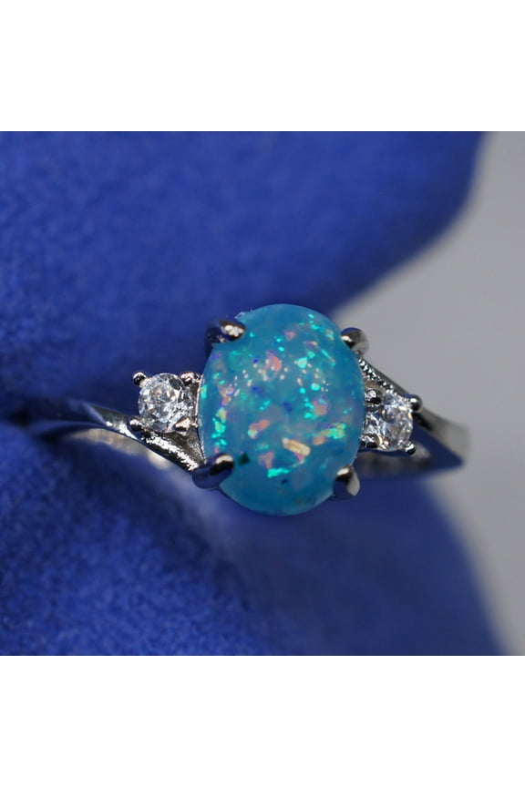 Blue Fire Opal Ring for Women under $5! Ke1Clo Oval Cut Jewelry for Birthday Bridal Gift