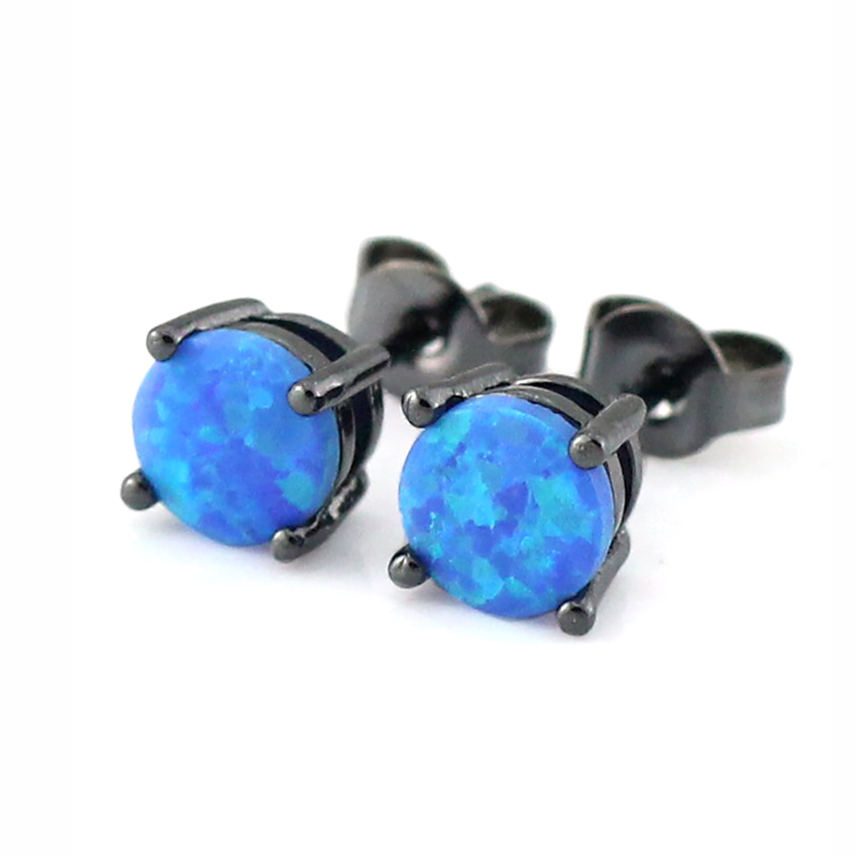 Blue fire opal stud earrings sale