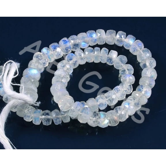 Blue Fire Rainbow Moonstone Beads: Faceted Round Gemstone Strand (6-7mm, 10")