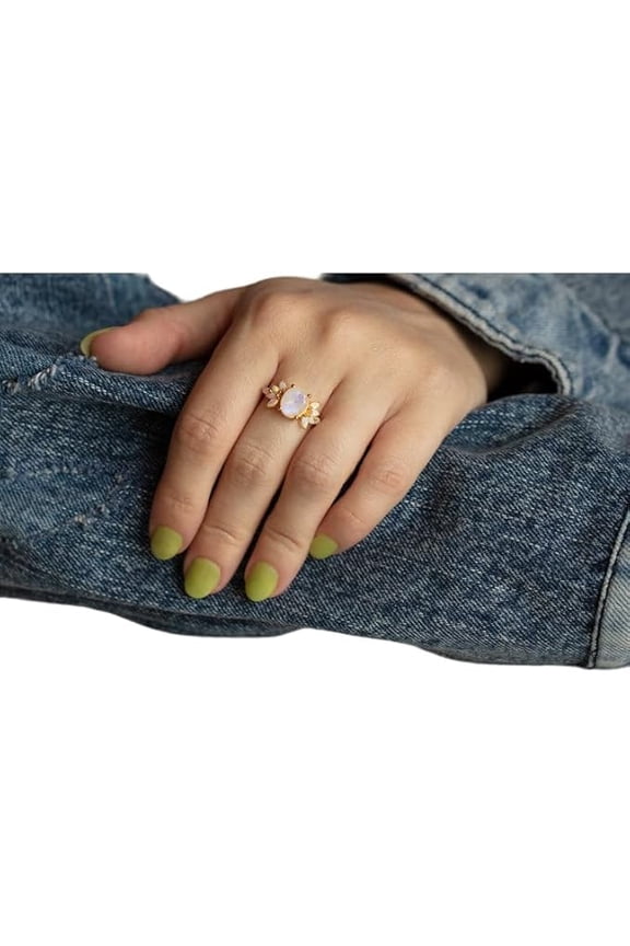 Blue Fire Rainbow Moonstone Ring, Natural Moonstone & Opal Ring,Opal Ring, June Birthstone, Promise Ring, Women Ring, Gold Micron Ring, 925 Sterling Silver, Cocktail Cluster Ring, Christmas Gift