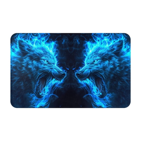 Blue Fire Wolf Front Door Mat, Indoor Mats for Bedroom Bathroom Kitchen, Floor Mat Non-Slip, Soft Carpet Floor Cover Machine Washable Entryway Mat - 20x31.5in