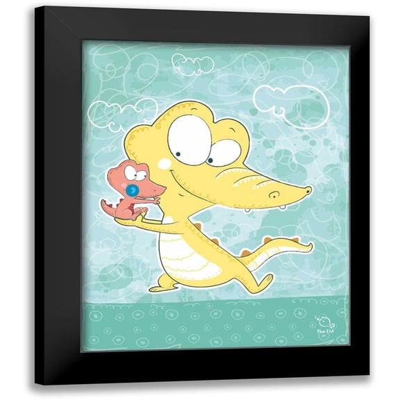 Blue Fish 12x14 Black Modern Framed Museum Art Print Titled - Kuchi-koo