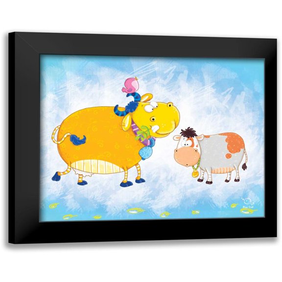Blue Fish 14x12 Black Modern Framed Museum Art Print Titled - Milky Moo