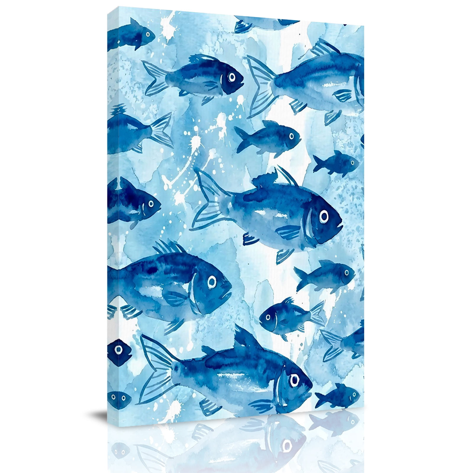 Blue Fish Canvas Wall Art for Living Room, Ocean Life Watercolor Fish ...