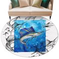 Blue Fish Coastal Round Rug 7ft Washable Circle Rugs Non Slip Ocean ...