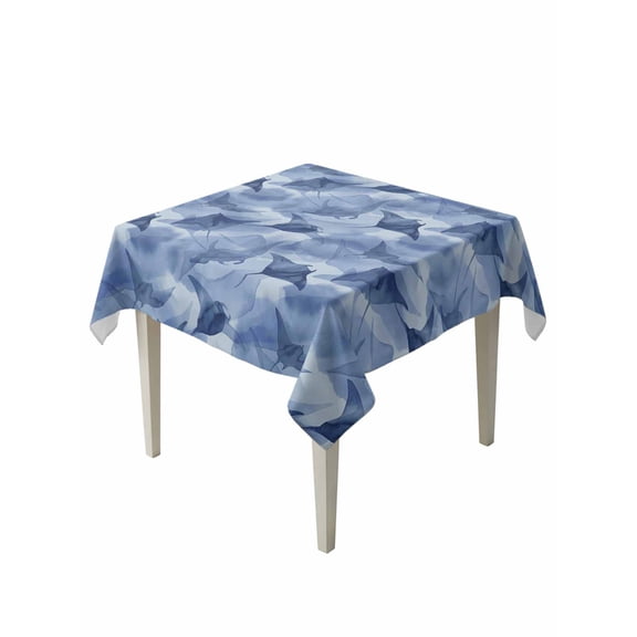 Blue Fish Coastal Table Cloth, Waterproof Tablecloth for Square Tables, Watercolor Beach Ocean Nautical Reusable Washable Fabric Table Cover for Restaurant Kitchen Dining Tables 54"x54"