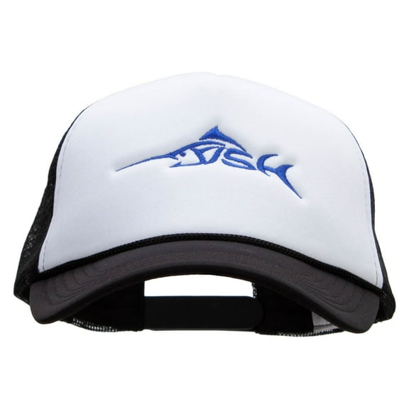 Blue Fish Embroidered Foam Panel Mesh Snapback - Black White OSFM