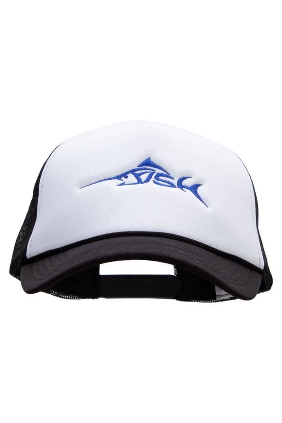 Blue Fish Embroidered Foam Panel Mesh Snapback - Black White OSFM