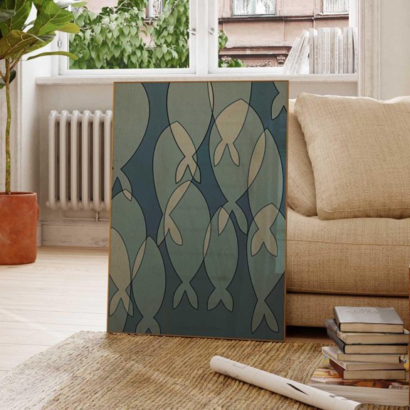 Blue Fish Geometric Coastal Bathroom Wall Decor