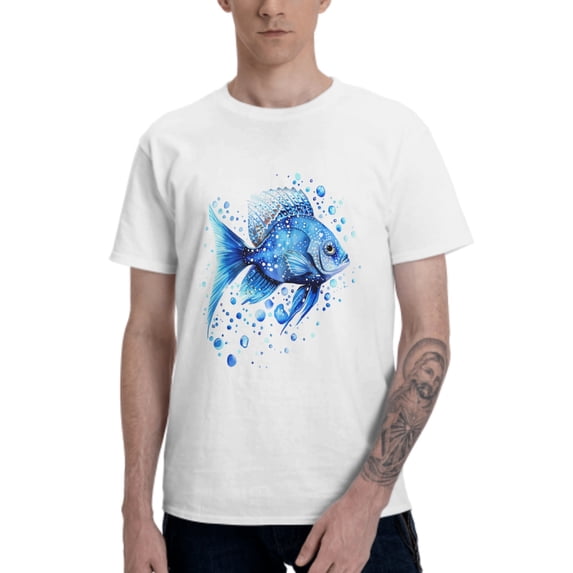 Blue Fish Men's T-Shirt Cotton 100% Summer Tops Fashion Casual Blue Fish Short Sleeves for Men Women Round Collar Top Tees