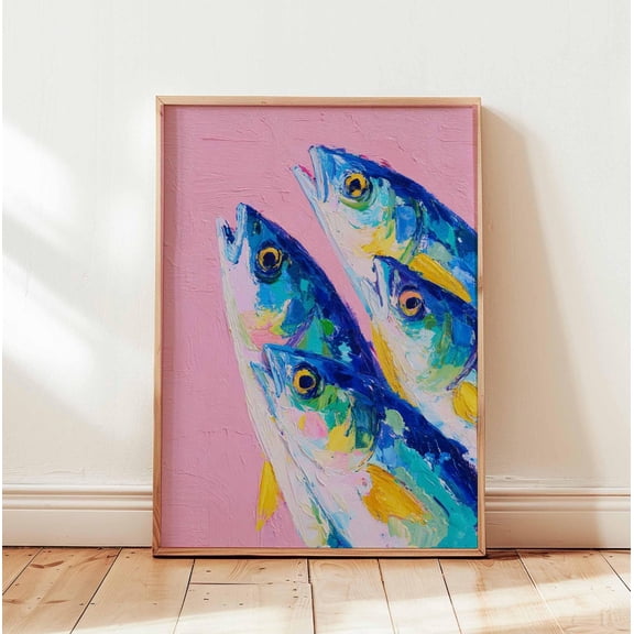 Blue Fish Nautical Kitchen Coastal Sea Bold Linocut Artwork Print Unframed Paper Print