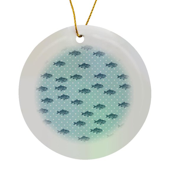 3drose, Blue Fish Polka Dots Beach Theme Art, Circle Porcelain Ornament