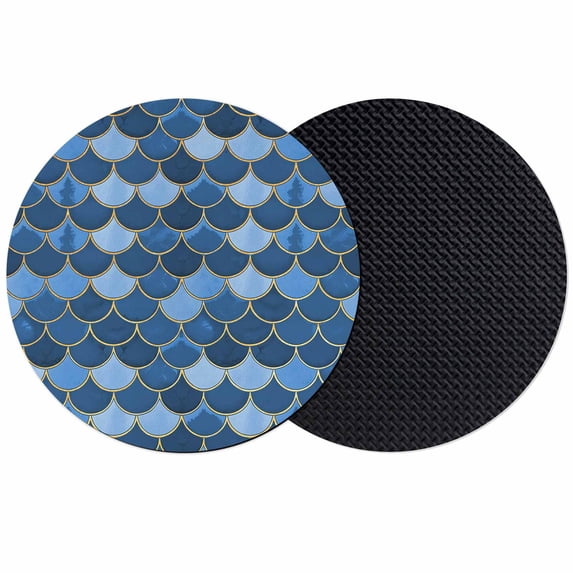 Blue Fish Scale Coasters Set of 2, Absorbent Coasters for Drinks, Modern Geometric Ombre Abstract Moroccan Coaster for Desk Coffee Table Protection, Home Decor House Warming Gifts 4"