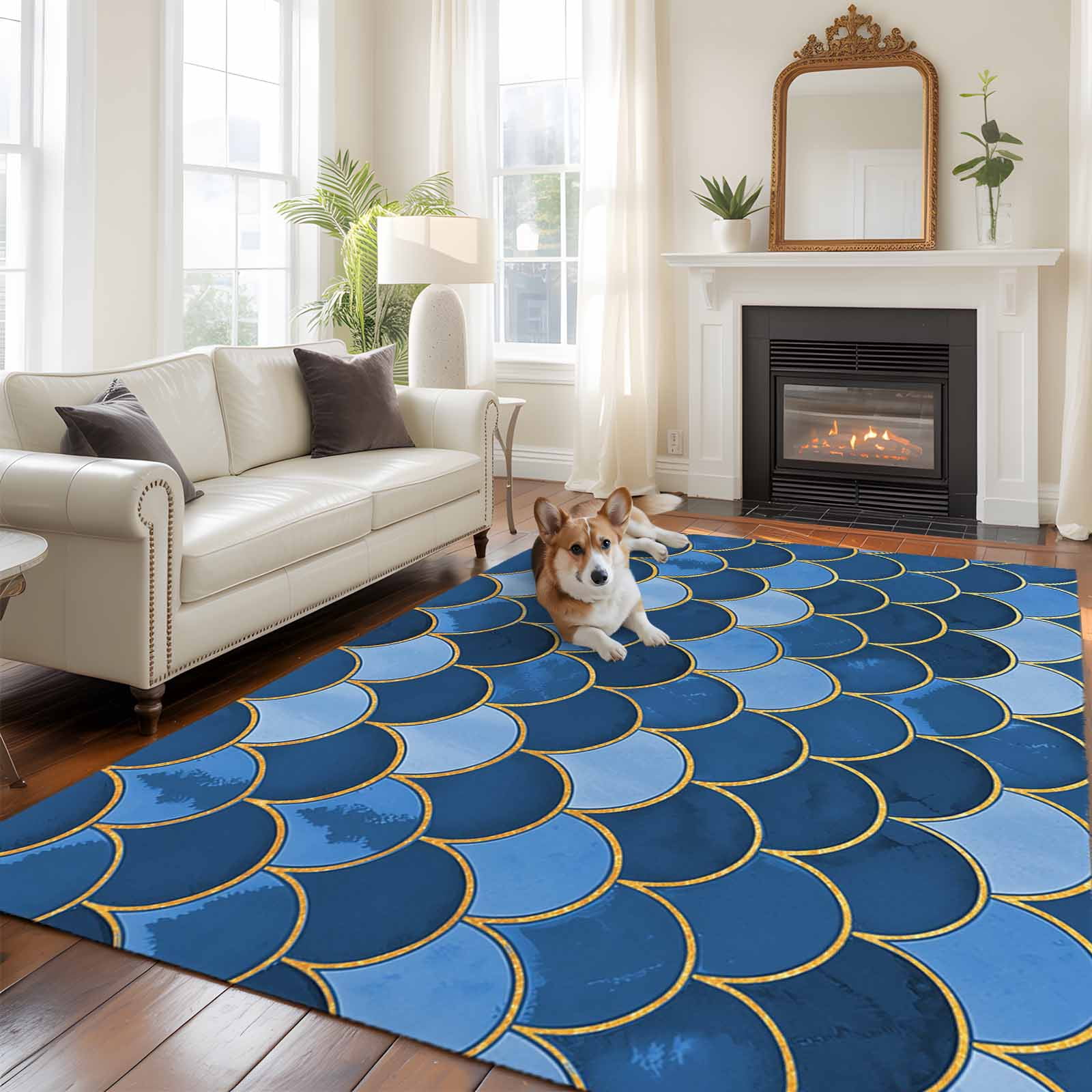 Blue Fish Scales Area Rugs 5x7 ft Ombre Fish Tail Abstract Art Vintage ...