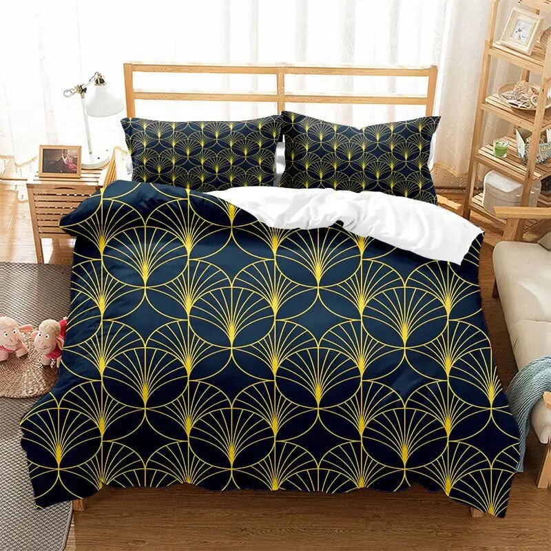 Blue Fish Scales Duvet Cover 3D Geometric Bedding Sets Full//King/Twin Size Microfiber Comforter