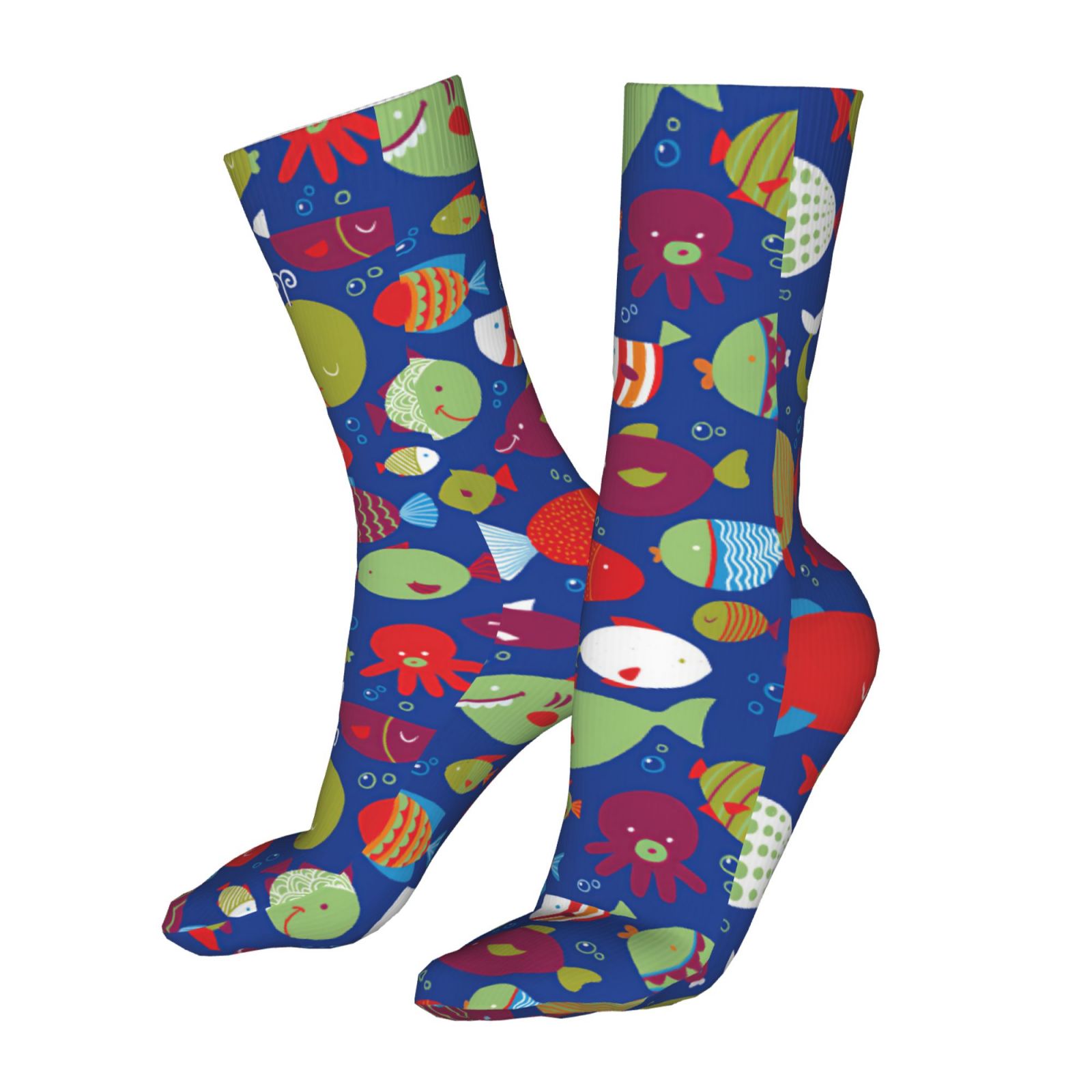 Blue Fish Socks for Women Men Novelty Colorful Crew Socks Casual Funny