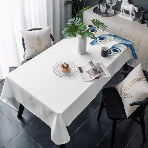 Blue Fish Table Cloth Waterproof Tablecloths, Coastal Ocean Animal Watercolor White Tablecloth Dining Table Cover for Kitchen Party Tabletop Outdoor, Rectangle Tablecloth 60x120 Inch