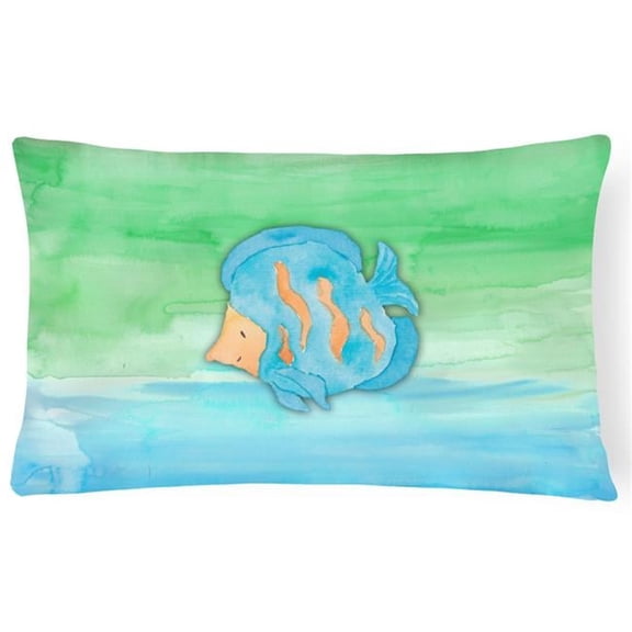 Blue Fish Watercolor Canvas Fabric Decorative Pillow