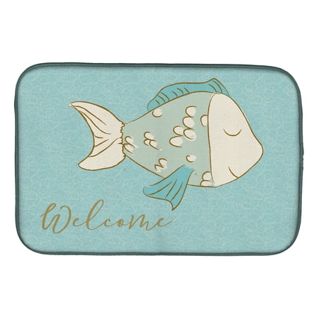 Blue Fish Welcome Dish Drying Mat