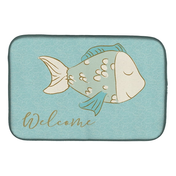 Blue Fish Welcome Dish Drying Mat