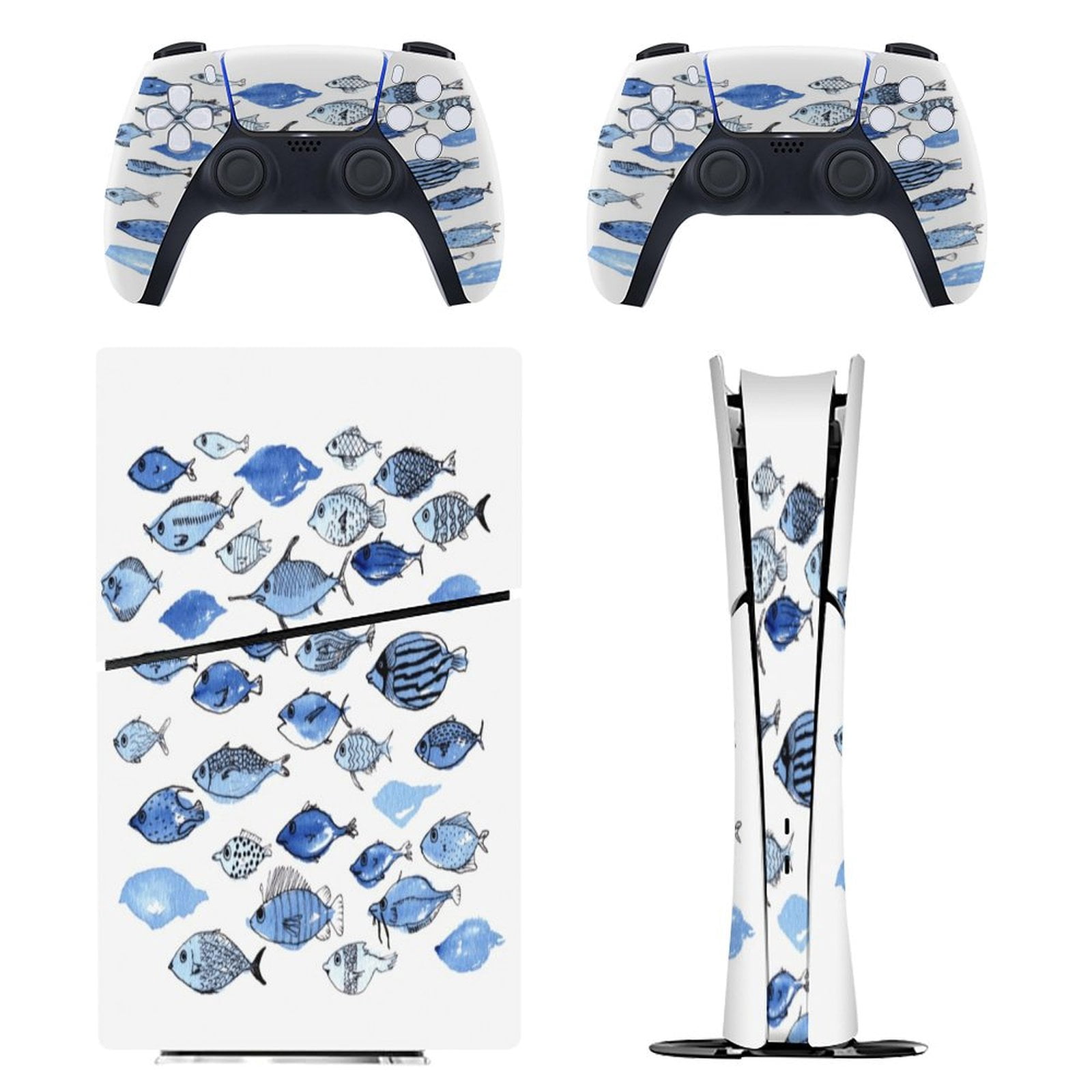 Blue Fishes PS5/PS5 Pro/PS5 Slim Digital Disc Skin Sticker For Console ...