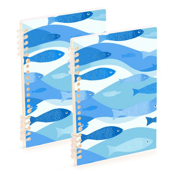Blue Fishes in Waves Notebook Detachable Coil Notebook Diary Plan Book A5 Size 60 Pages 1 Pack