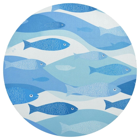 Blue Fishes in Waves PVC Round Grid Placemat Table Mat 1 Pc 15.4" x 15.4"