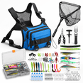 Blue Fishing Chest Pack Vest Bag with Floating Landing Net and Tackle ...
