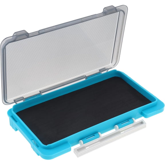 Blue Fishing Tackle Box Slit Foam Case, Super Slim 6.8x3.8x0.8 Inch Lures Jig Box for Hooks Spinners Spoons Storage, Translucent Lid Lightweight Portable Tackle Tray