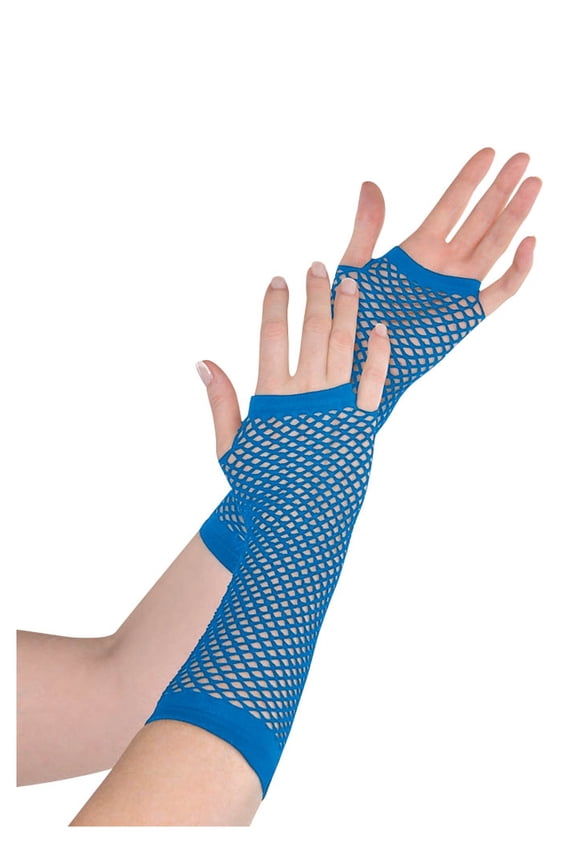 Fishnet Long Gloves, Party Accessory, Blue