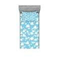 thumbnail image 1 of Blue Fitted Sheet & Pillow Sham Set, Clear Summer Sky Pattern with Clouds Dotted Background Cartoon Style Design, Decorative Printed 4 Piece Bedding Decor Set, Twin, Sky Blue White, by Ambesonne, 1 of 3