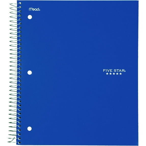 Blue Five Star 3-Subject Wirebound Notebook, 11" x 8 1/2", 150 Sheets College Ruled