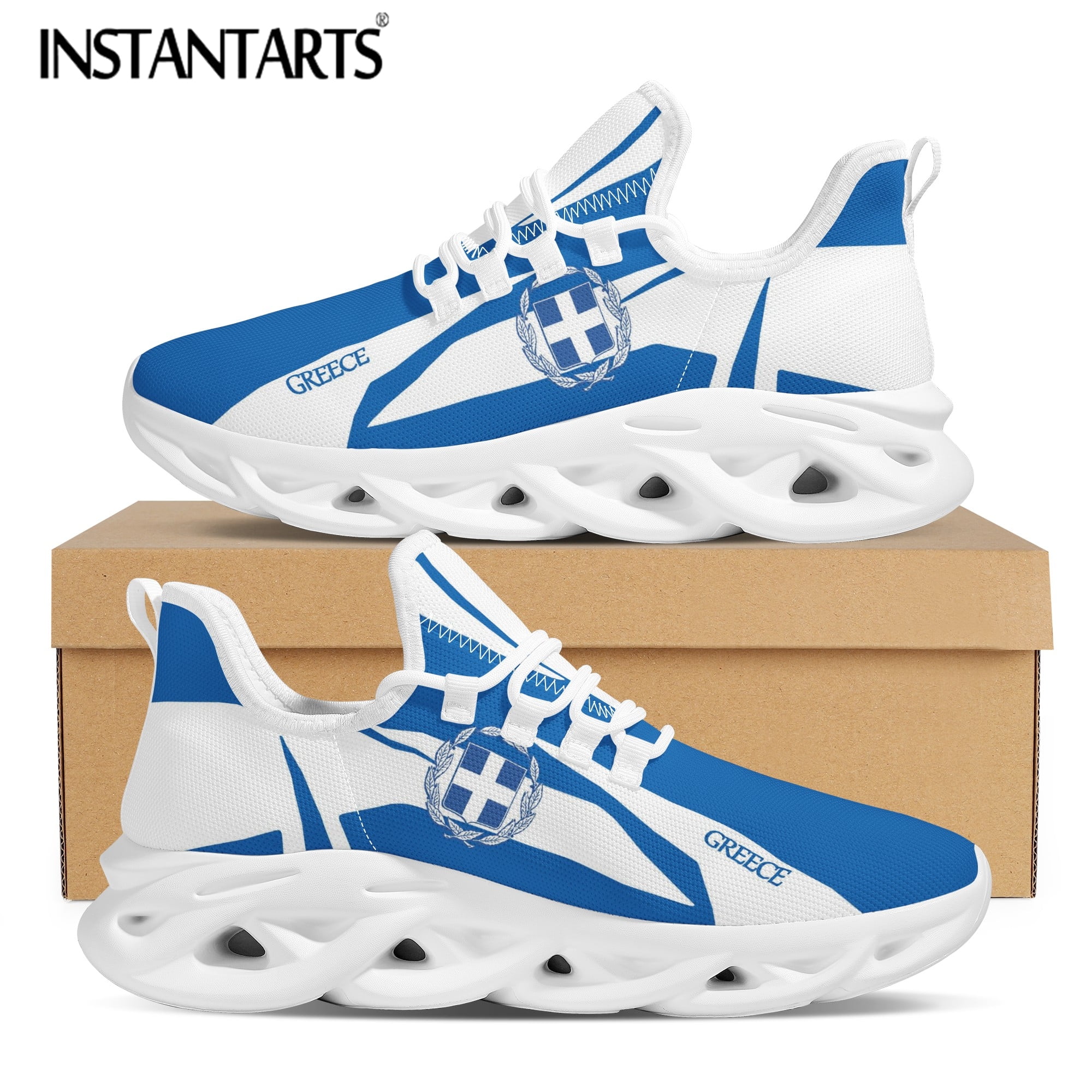 Blue Flag of Greece Design Mesh Swing Sneakers Lightweight Lace up