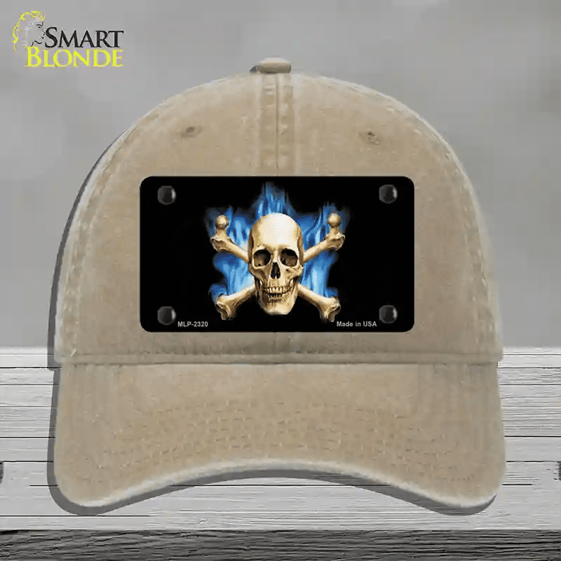 Blue Flame And Crossbones Novelty License Plate Hat Unconstructed ...