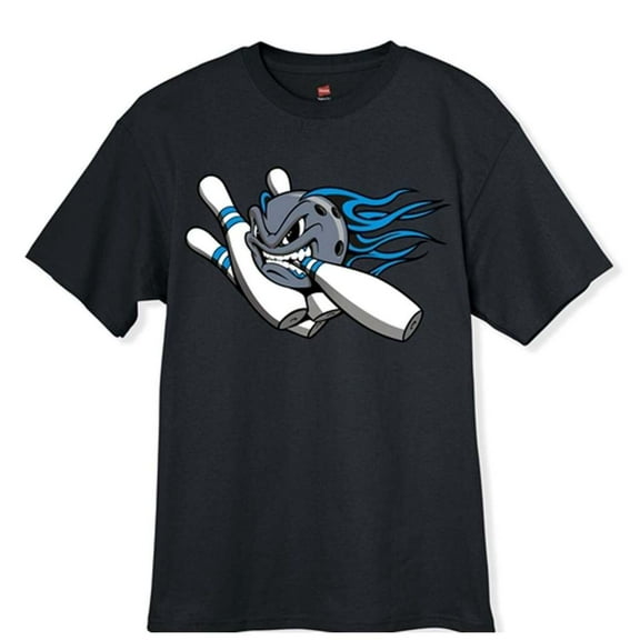 Blue Flame Ball and Pins Bowling T-Shirt - Black Large