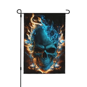 Blue Flame Fire Skull Burning Double Sided Garden Flag 12.5x18 Outdoor Decorative Yard Banner for Patio Lawn Garden