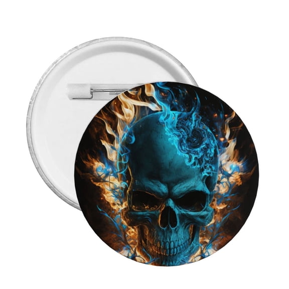 Blue Flame Fire Skull Burning Round Button Pin Badge 5PCS Pinback Buttons Lapel Pin for Jacket, Backpack, Hat, Party Favor, Gift