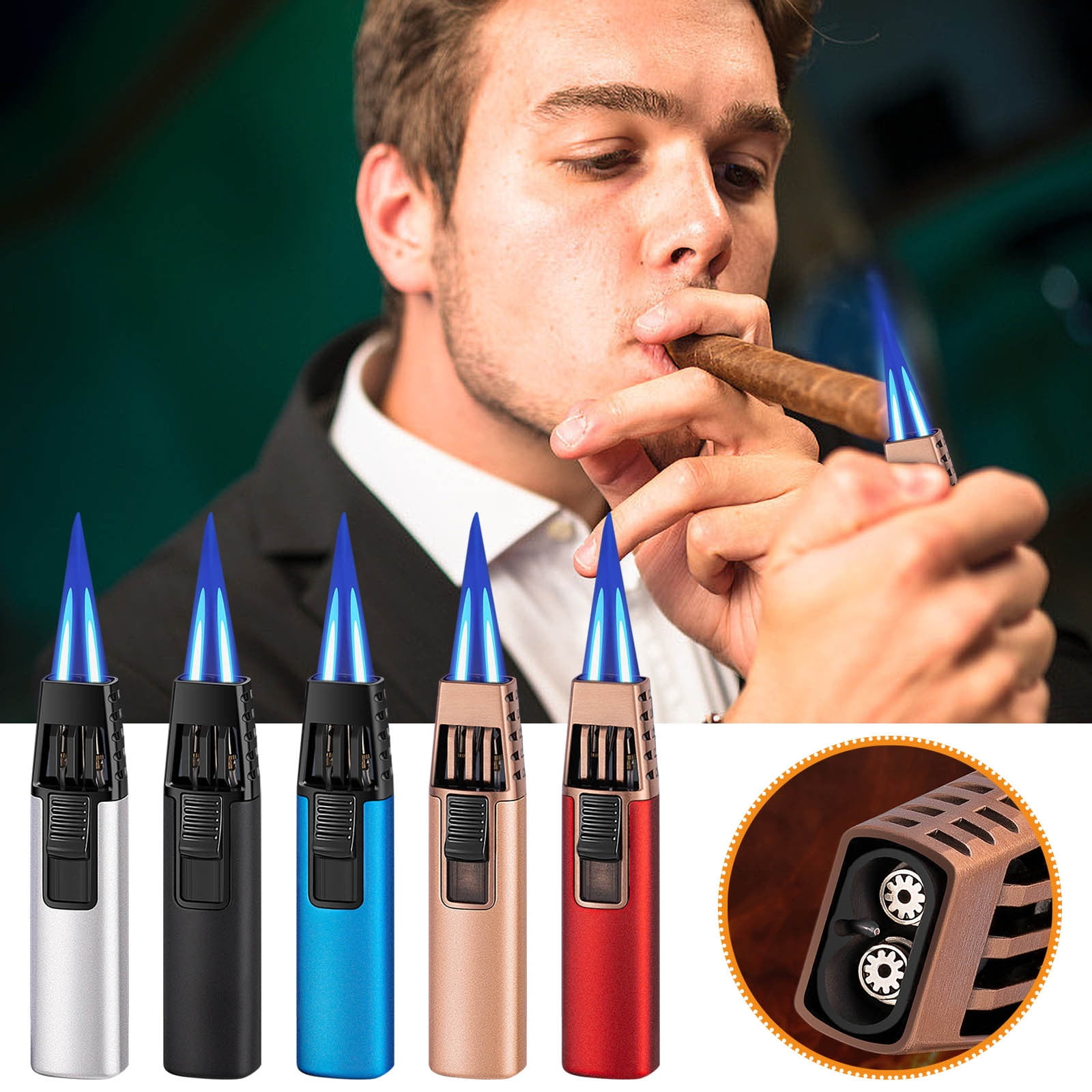 Blue Flame Lighter Butane Torch Turbine Torcher Inflatable Gas ...