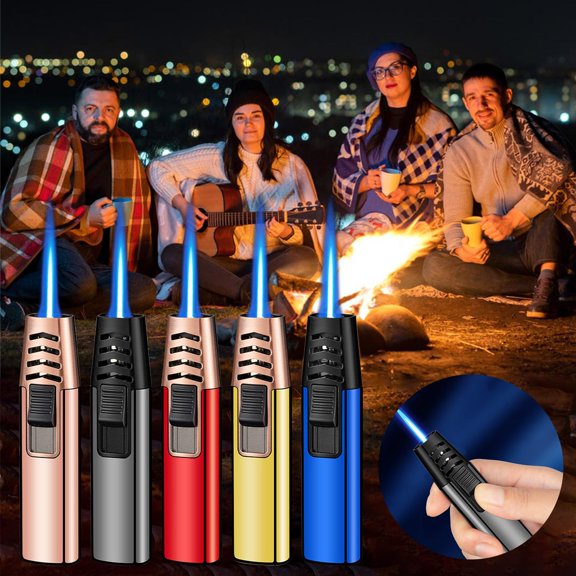 Blue Flame Lighter,Windproof Straight Torch,Inflatable Gas Lighter,Butane Lighter for Outdoor BBQ Baking