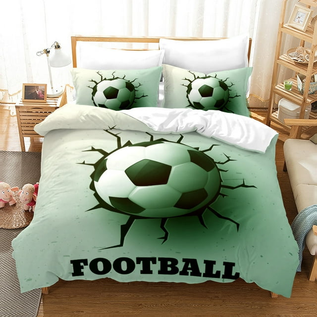 Blue Flame Soccer Duvet Cover Set for Children Boys 3D Printed Football ...