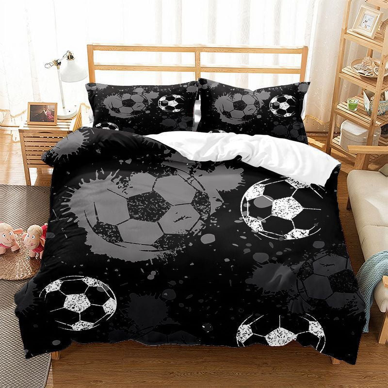 Blue Flame Soccer Duvet Cover Set for Children Boys 3D Printed Football ...