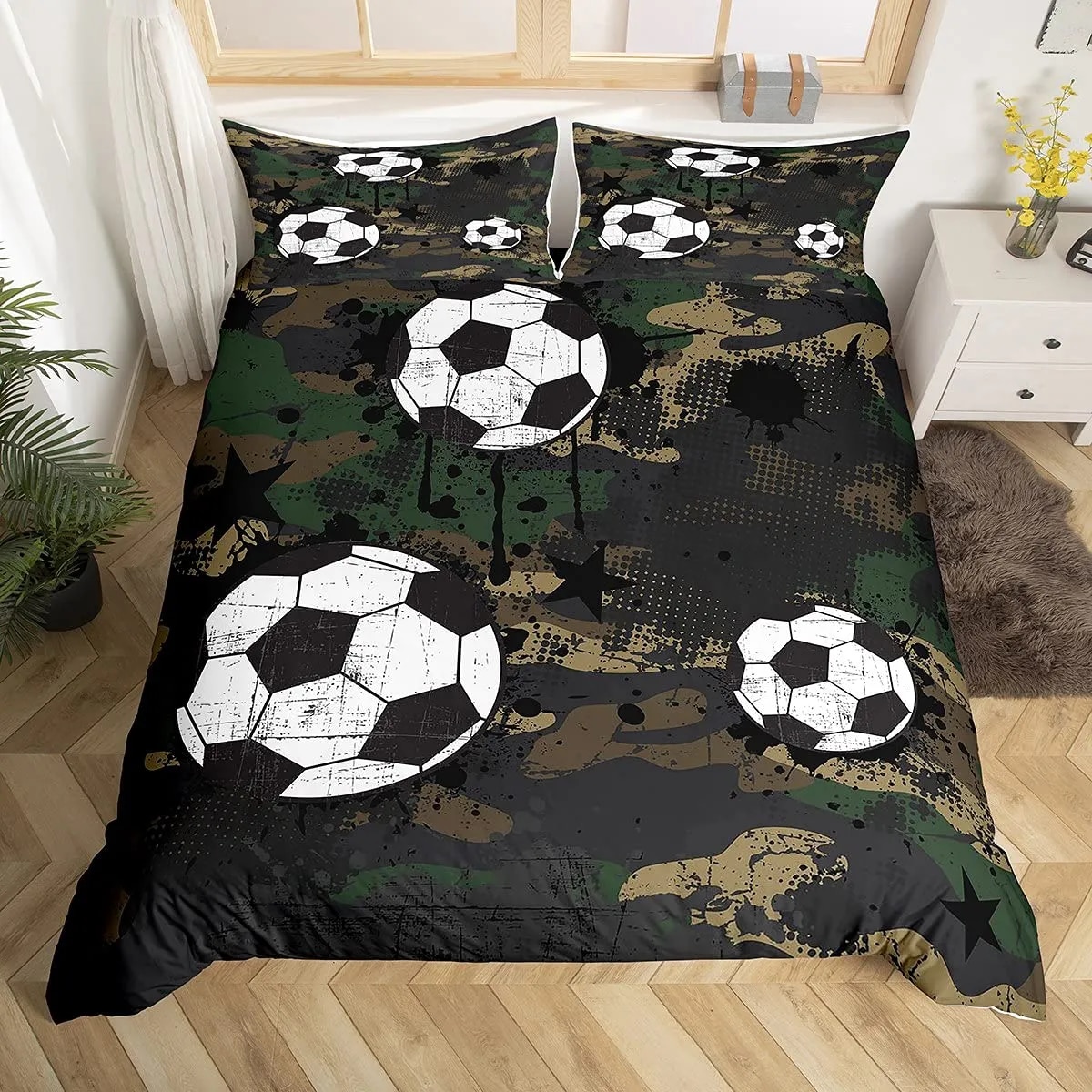 Kids Soccer Sports Duvet Cover Set – 3D Pattern Quilt Cover & Pillowcase