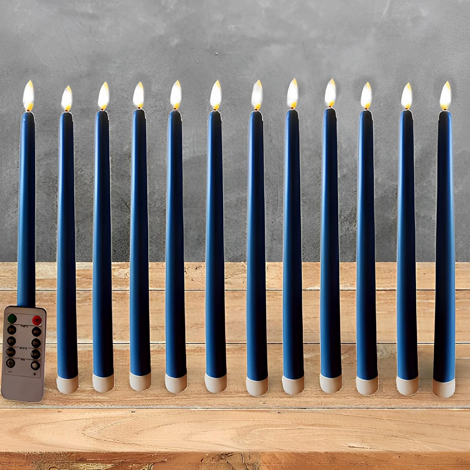 Blue Flameless Taper Candles with Remote Timer Flickering LED Battery
