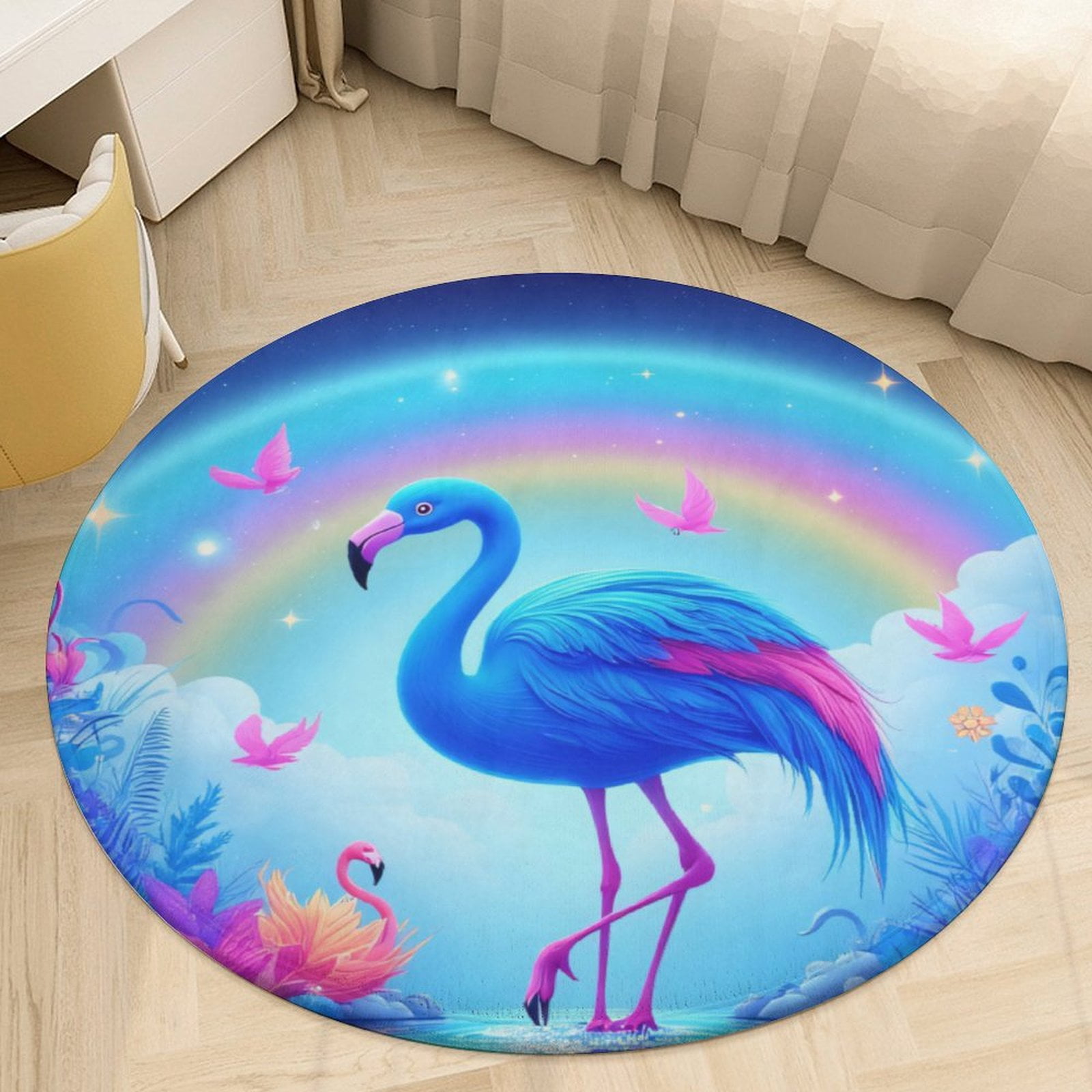 Blue Flamingo Fantasy Garden Round Area Rugs for Bedroom Living Room ...